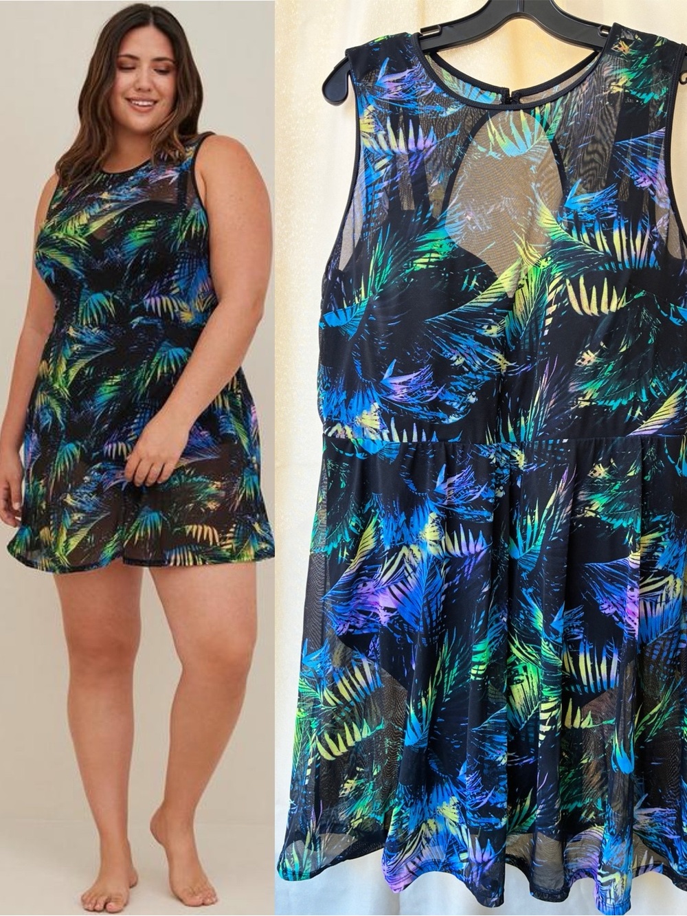 Torrid Underwire Long Mesh Overlay Swim DressTropical Size 2x